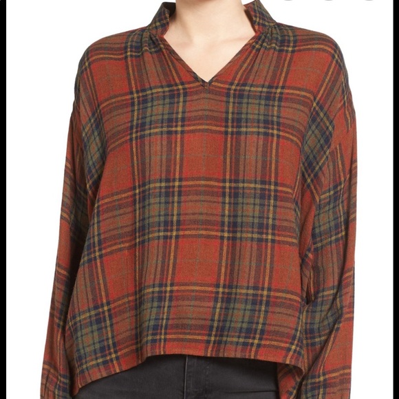 Madewell Tops - Madewell highroad brown plaid popover top size S